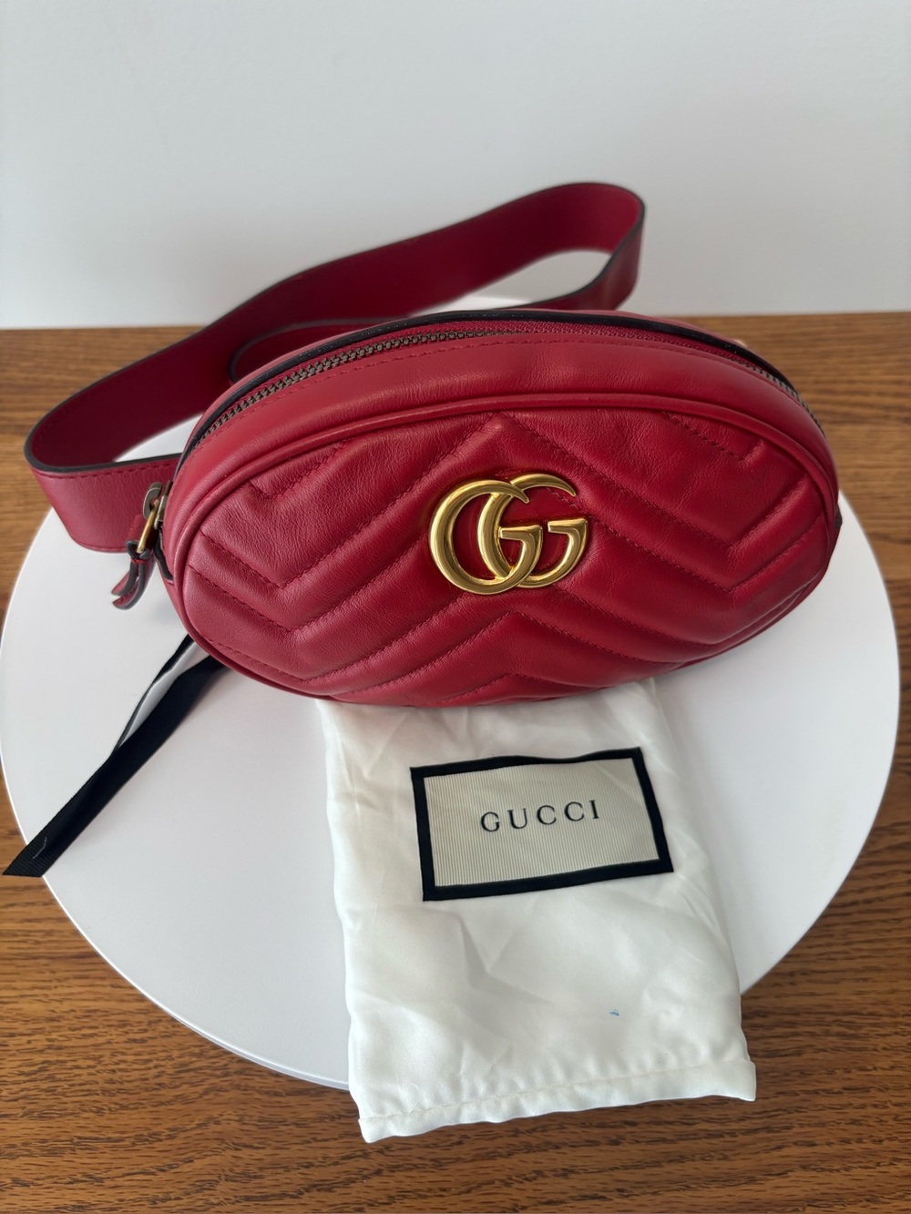 Gucci Red Matelasse Leather GG Marmot Belt Bag w/Dust Bag